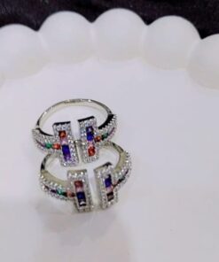 Silver Multi Color Adjustable Ring