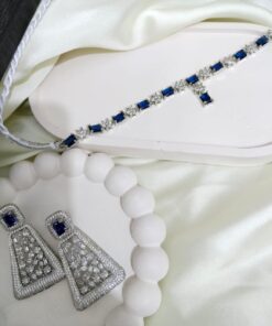 Premium Silver Necklace Set with Blue Stones - ammara jewels