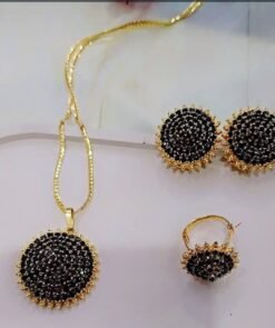 Gold Plated Jarao Set with Elegant Black Stones
