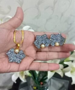 Gold Plated Jarao Set with White Pulz Stones - ammara jewels