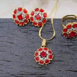 Elegant Red Stone Gold Plated Jarao Pendant Set – ammara jewels