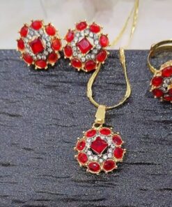 Elegant Red Stone Gold Plated Jarao Pendant Set - ammara jewels