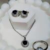 Silver Pendant Set with Black Stone