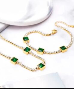 Elegant Stainless Steel Bracelet with Green Stone