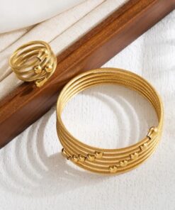 Stainless Steel Adjustable Bangle with Adjustable Ring Set