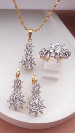 Diamond Cut Zircon Locket Set | 22K Gold Polish