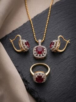 Diamond Cut Zircon Locket Set | 22K Gold Polish