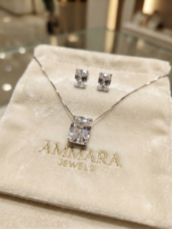 925 Sterling Silver Crystal Stone Pendant Set