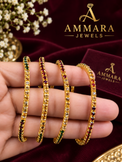 Gold-Plated 4 Multicolor Stone Bangles 4 Bangles (Size 2.4)