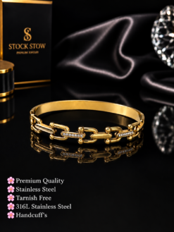 Stainless Steel Chain Link Crystal Handcuff Bracelet