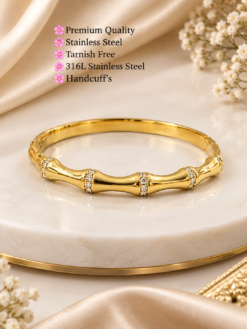 Alt Text: Stainless steel handcuff bracelet for women