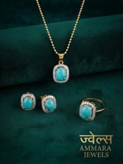 Feroza Stone Gold Plated Pendant Set with Ring | Elegant Jewelry for Women
