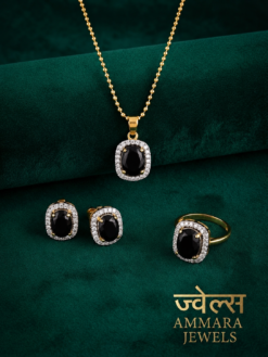 Black Stone Gold Plated Pendant Set with Ring | Elegant Jewelry for Women