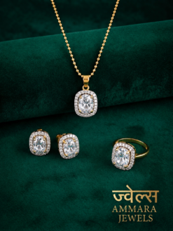Crystal Stone Gold Plated Pendant Set with Ring | Sparkling Jewelry Set