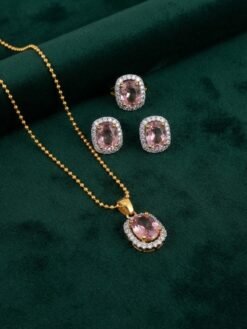 Baby Crystal Pink Gold Plated Pendant Set with Ring | Elegant Jewelry Set