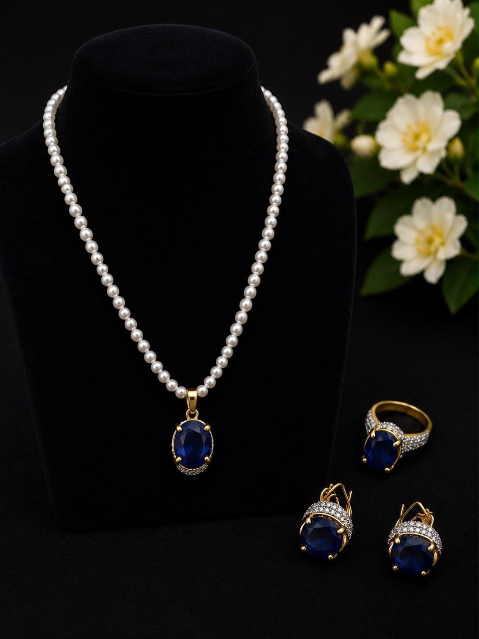 Gold Plated Pendant Set with Blue Stone | Ammara Jewels