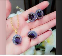 Gold Plated Pendant Set with Purple Stone | Ammara Jewels