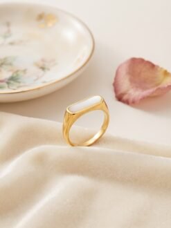 White Stone Signet Ring – Adjustable - Ammara Jewels