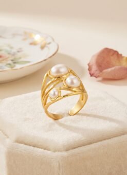 Triple Pearl Swirl Ring – Adjustable - Ammara Jewels