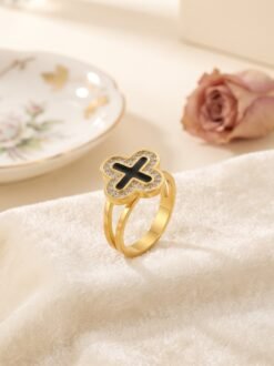 Clover Cross Crystal Ring – Size 17 - Ammara Jewels
