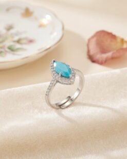 Marquise Stone Halo Ring – Adjustable - Ammara Jewels