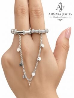 Bamboo Crystal Chain Ring – Adjustable - Ammara Jewels