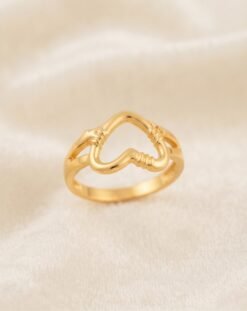 Golden Heart Outline Ring – Adjustable - Ammara Jewels