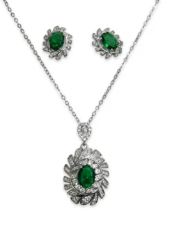 Emerald Leaf Pendant Set - Ammara Jewels
