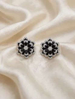 Black Flower Crystal Earrings - Ammara Jewels