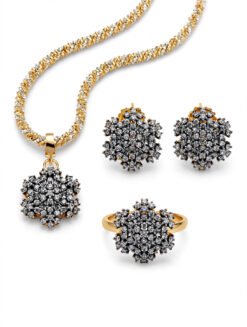 Gold Plated Crystal Flower Pendant Set - Ammara Jewels