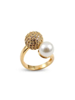 Pearl Crystal Ball Ring – Adjustable - Ammara Jewels