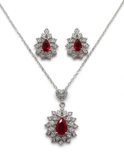 Red Snowflake Pendant Set - Ammara Jewels